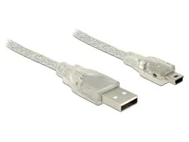 Delock USB 2.0-s kábel A-típusú csatlakozódugóval  USB 2.0 Mini-B csatlakozódugóval, 0,5 m áttetsző (83904)
