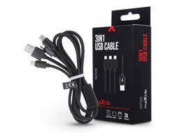 Maxlife USB töltő- és adatkábel 1 m-es vezetékkel - Maxlife 3in1 for      Lightning/microUSB/Type-C USB Cable - 5V/2A -