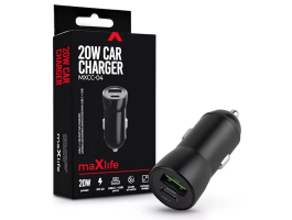 Maxlife szivargyújtós töltő adapter USB + Type-C bemenettel - 20W - Maxlife   MXCC-04 PD3.0 + QC3.0 Car Charger - fekete