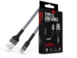 Maxlife USB - USB Type-C adat- és töltőkábel 1 m-es szövet vezetékkel - Maxlife MXUC-01 USB Type-C Cable - 5V/2A - szürk