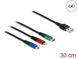 Delock 30 cm hosszú, USB töltő kábel 3 az 1-ben Lightning -, Micro USB- és USB Type-C  csatlakozásho (87236)