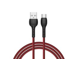 Recci RTC-N16CR 1m Type C - USB textil borítású piros adat- és töltőkábel