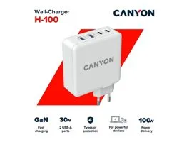 CANYON Hálózati Töltő, 4portos, 2xUSB-C 100W, 2xUSB-A 30W, fehér - CND-CHA100W01