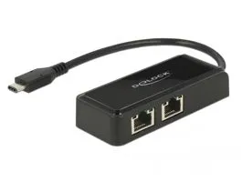 Delock Adapter SuperSpeed USB (USB 3.1 Gen 1) USB Type-C  csatlakozódugóval  2 x Gigabit LAN 10/100 (63927)