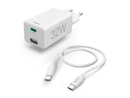 HAMA hálózati töltő adapter USB + Type-C bemenettel + Type-C - Type-C kábel -  32W - HAMA Mini Charger Kit PD3.0 + QC3.0