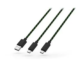 Venom USB-A - 2x USB Type-C töltőkábel 3 m-es vezetékkel - fekete/zöld - ECO  csomagolás