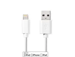 NEDIS Lightning Kábel USB 2.0 Apple Lightning, 8 Pólusú USB-A Dugasz 480 Mbps Nikkelezett 1.00 m Kerek PVC Fehér Doboz (