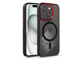 Apple iPhone 15 szilikon hátlap - Edge Mag Cover - fekete/piros/átlátszó