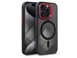 Apple iPhone 15 Pro szilikon hátlap - Edge Mag Cover - fekete/piros/átlátszó