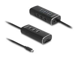 Delock 3 portos USB 10 Gbps hub, SD és Micro-SD kártyaolvasóval USB Type-C , 60 cm hosszú kábellel és portokhoz tartozó