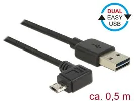 Delock Kábel, EASY-USB 2.0-s A csatlakozó  EASY-USB 2.0-s Micro-B csatlakozó ívelt bal / jobb, 0,5m (83847)