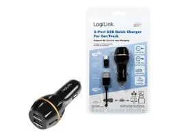 Logilink USB autós töltő, 2x USB port QC technológiával, 19,5W (PA0201)
