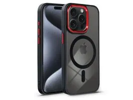 Apple iPhone 15 Pro Max szilikon hátlap - Edge Mag Cover - fekete/piros/átlátszó
