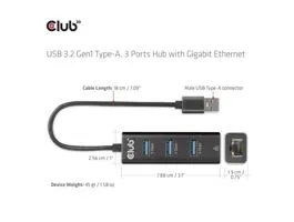 USB Club3D USB 3.2 Gen1 Type-A, 3 Ports Hub with Gigabit Ethernet