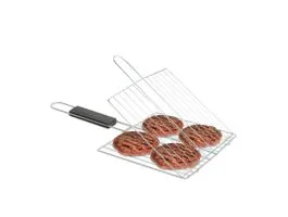 EGYEB Grill hamburger sütő rács - króm bevonattal, fa nyéllel - 38 x 22 cm