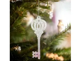 FAMILY Karácsonyi dísz - irizáló, akril kulcs - 165 x 60 x 10 mm