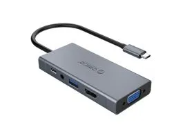 Orico Notebook Dokkoló - MC-U501P-GY/95/ (Bemenet: USB-C, Kimenet: USB-A/HDMI/VGA/Audio/PD, sötétszürke)