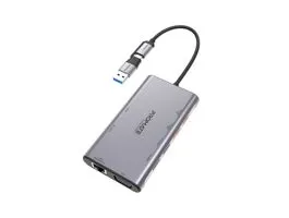 Promate USB Hub - PRIMEHUB MST (USB-C 9in1 HUB, 2x4K HDMI, VGA, 2xUSB 3.0, 1xUSB 2.0, 2xUSB-C, RJ45, adapter, szürke)