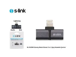S-Link Átalakító - SL-TA30M (Bemenet: Lightning, Kimenet: 2xLightning, iphone töltés és fejhallgató, fém, szürke)
