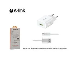S-Link Hálózati töltő - AND-EC14B Micro USB (1db USB, 5V/1A, 5W, Micro USB 100cm adat+töltőkábel, fehér)