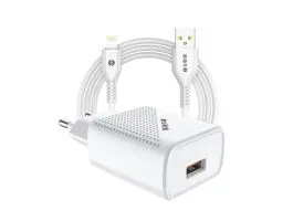 S-Link Hálózati töltő - SL-EC40L (1db USB, 5V/2.4A, 12W, Gyorstöltés, Lightning-USB 100cm adat+töltőkábel, fehér)
