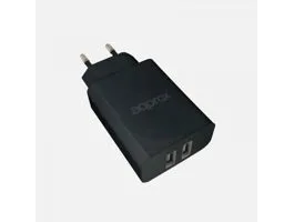 APPROX Telefon töltő - 2db USB2.0, 5V/2.4A, Fekete