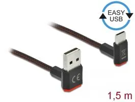 Delock EASY-USB 2.0 kábel A-típusú csatlakozódugó - USB Type-C  csatlakozódugó, ívelt felfelé / lefe (85277)