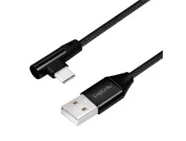 Logilink USB 2.0 Type-C kábel, C/M (90 ) USB-A/M-hez, szövet, fekete, 1 m (CU0138)