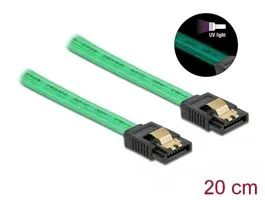 Delock 6 Gb/s SATA kábel UV fényhatással zöld színű, 20 cm (82017)