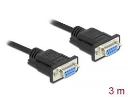 Delock Sub D9-es, null modemű, RS-232 soros kábel, anya-anya, 3 m (86606)