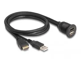 Delock HDMI-A kábel apa és A-típusú USB 2.0 apa - HDMI-A anya és A-típusú USB 2.0 anya 1m (87880)