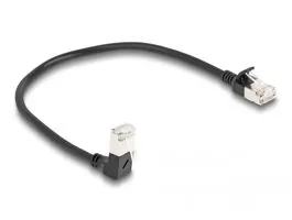 Delock RJ45 hálózati kábel Cat.6A S/FTP vékony 90  fokban lefelé hajló / egyenes 0,25 m fekete (80303)