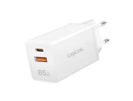 Logilink Kettős USB aljzatú adapter, GaN, 65 W, 1x USB-C (PD), 1x USB-A (QC), fehér (PA0371)