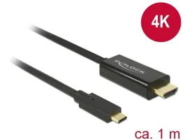 Delock (85258) Kábel USB Type-C csatlakozó&gt; HDMI csatlakozó (DP váltakozó mód) 4K 30Hz 1m fekete