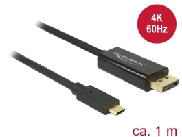 Delock (85255) Kábel USB Type-C csatlakozó &gt; Displayport csatlakozó (DP váltakozó mód) 4K 60Hz 1m fekete