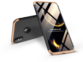 Apple iPhone XS Max hátlap - GKK 360 Full Protection 3in1 - Logo - fekete/arany