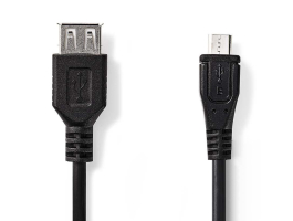 Nedis USB2.0 kábel Micro B apa - A Aljzat 0,2m Fekete (CCGP60570BK02)