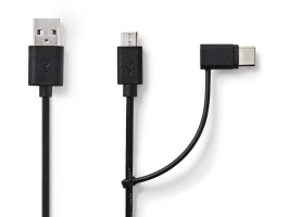 Nedis 2 az 1-ben szinkronizáló- és töltőkábel USB A apa - USB Micro B/USB-C Típusú apa 1m Fekete (CCGB60610B