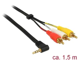 Delock (84504) kábel sztereo jack 3.5mm 4pin apa, forgatott &gt; 3 x RCA apa, 1,5m